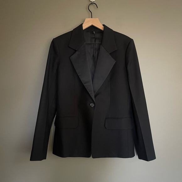 Helmut Lang Shiny Lapel One Button Canvas Tux Blazer Black Size 8 Classic Chic - Picture 4 of 16